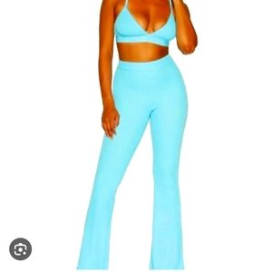 naked wardrobe Light Blue High-Waist Flare Pants